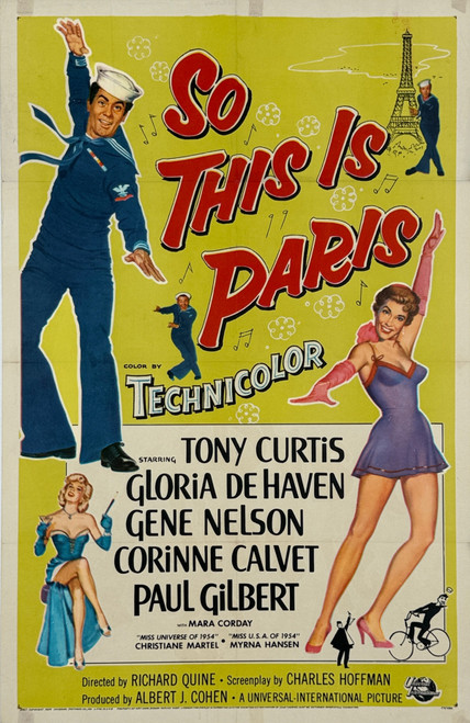 So This Is Paris Movie Poster Original 1954 Vintage USA Lithograph Theatrical Use Advertisement Linen Backed.