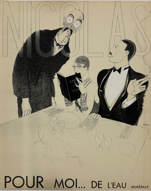 Pour Moi ...De L'Eau Minerale by Paul Iribe for Nicolas Blanc et Rouge Plaquette with 10 Designs Original 1930 Vintage French Advertising Lithograph.