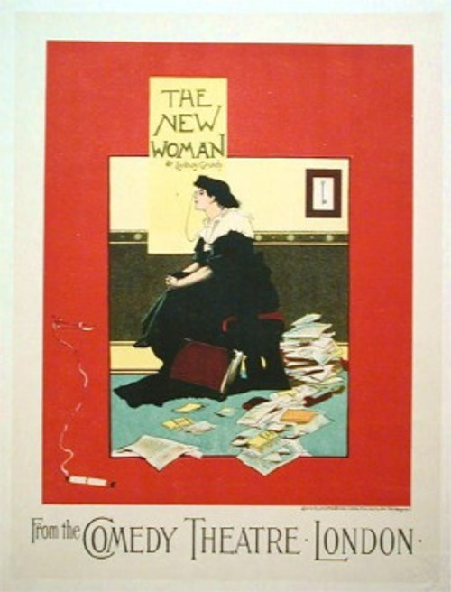 The New Woman Les Maitres De L'Affiche Plate 79 by Albert George Morrow from 1897 France - Original Vintage Poster. This lithograph shows a woman in a black dress seated with piles of paper and books falling around her. Antique Posters