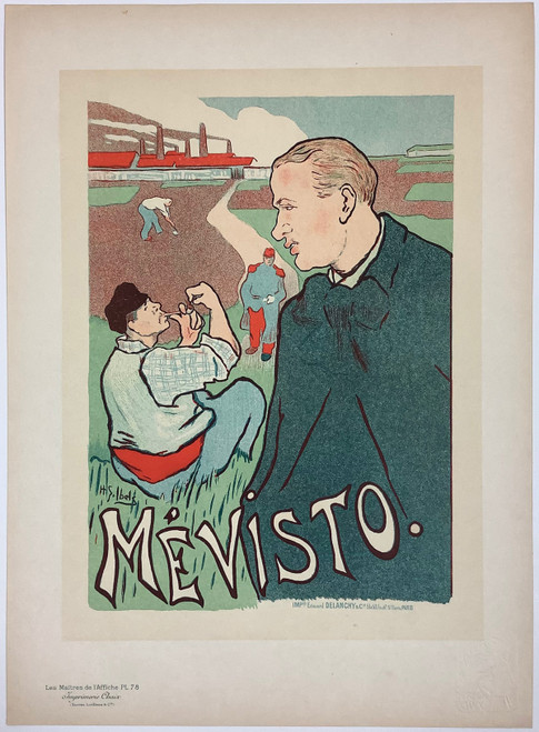 Mevisto Original Les Maitres De L'Affiche Plate 78 by Henri-Gabriel Ibels from1897 France - Original Vintage Poster. This lithograph shows men in a field with a path running through the center. One man is lighting a pipe. Original Antique Posters