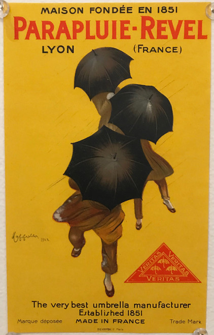Parapluie Revel Store Display Poster By Leonetto Cappiello Original 1922 Vintage French Umbrella Company Stone Lithograph Advertisement.