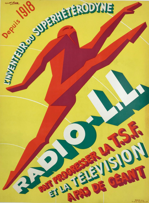 Radio L L Poster by Favre Original 1940 Vintage French Transistor Radio Lithograph Advertisement Linen Backed.