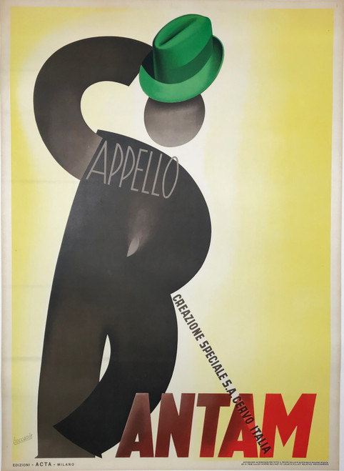 Bantam Cappello Poster By Gino Boccasile Original 1938 Vintage Italian Hat Company Advertisement Linen Backed.