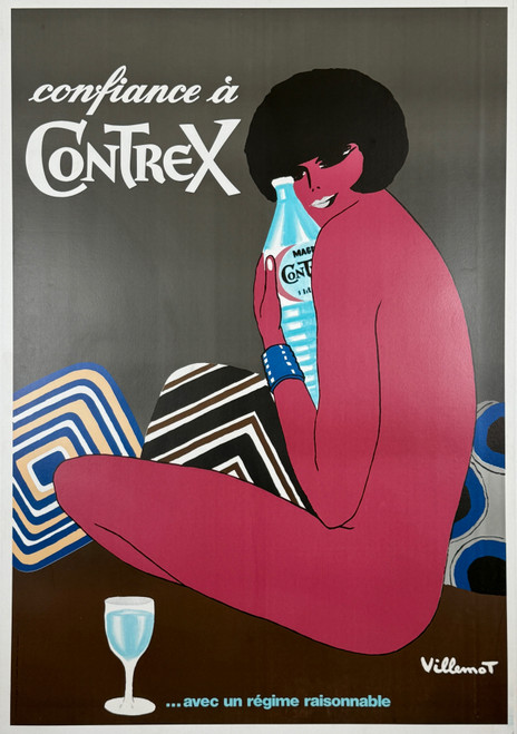 Confiance a Contrex Poster by Bernard Villemot Original 1970 Vintage French Lithograph Water Company Advertisement Linen Backed.