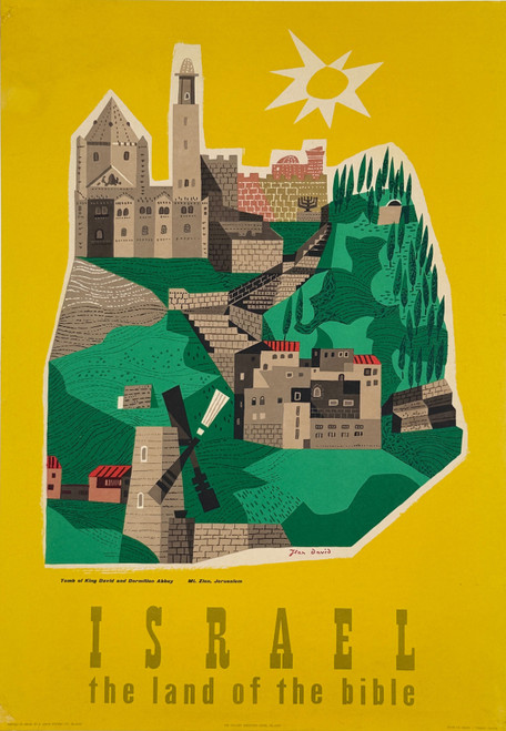 Israel the Land of the Bible Poster by Jean David Original 1955 Vintage Israeli Lithograph Travel Advertisement Linen Backed.