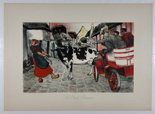 La Vache Curieuse Poster By L. Lucien Faure Original 1903 Vintage French Gallery Decorative Stone Lithograph Fine Art Antique Print. "The Curious Cow"