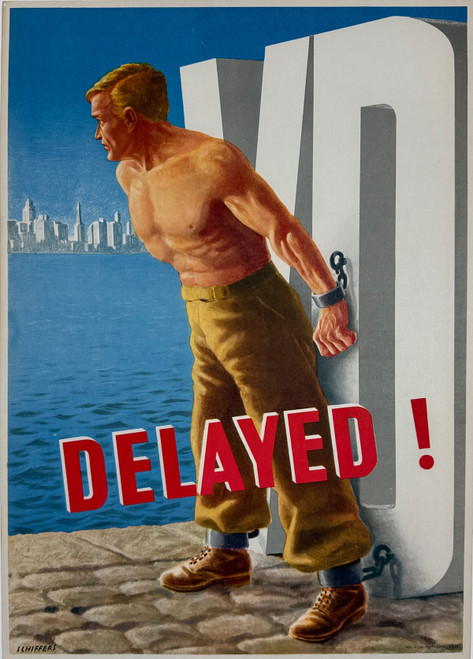 VD Delayed Poster By Franz Oswald Schiffers Original 1946 Vintage USA Propaganda Lithograph Advertisement Linen Backed. Venereal Disease