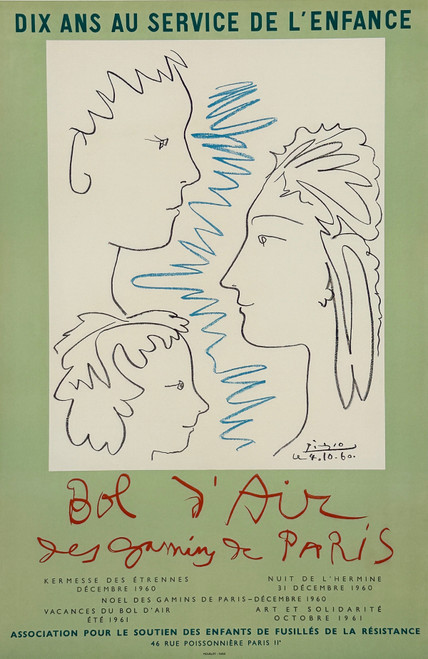 Picasso Bol d'Air des Gamins de Paris Poster Original 1960 Vintage French Lithograph Benefit Advertisement Linen Backed.