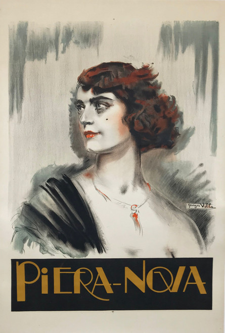 Piera Nova Poster by George Villa Original 1923 Vintage French Theater Performer Stone Lithograph Advertisement Linen Backed.