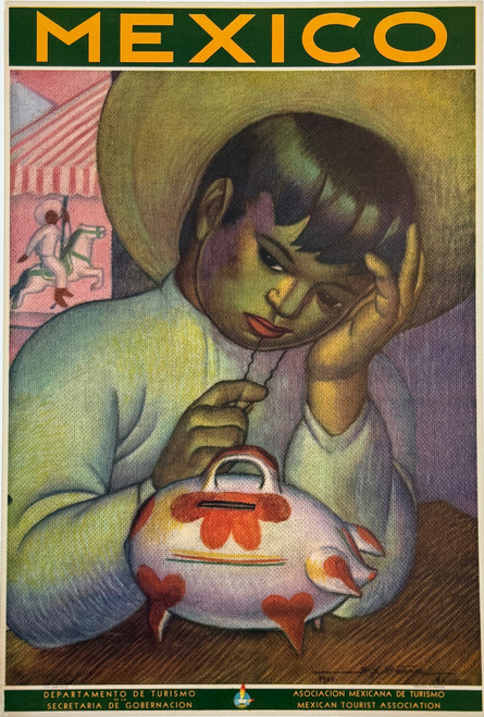 Mexico Tourist Association Poster by A.X Pena Original 1946 Vintage Mexican Offset Lithograph Travel Advertisement Linen Backed.