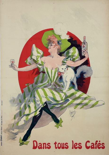 Quinquina Dubonnet Aperitif Poster( No Text) by Jules Cheret Original 1895 Vintage Wine Co Stone Lithograph Advertisement Linen Backed. "Dubonnet Dans Tous Les Cafes"