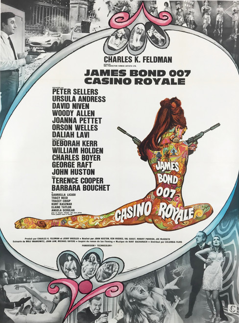Casino Royale James Bond 007 Movie Poster by George Kerfyser Original 1967 Vintage French Offset Lithograph Theatrical Use Advertisement Linen Backed.