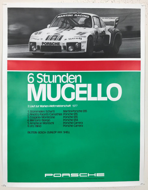 Porsche 6 Stunden Mugello Poster - Photo By Reichert Original 1977 Vintage German Strenger Car Racing Promotional Lithograph Advertisement  Linen Backed.