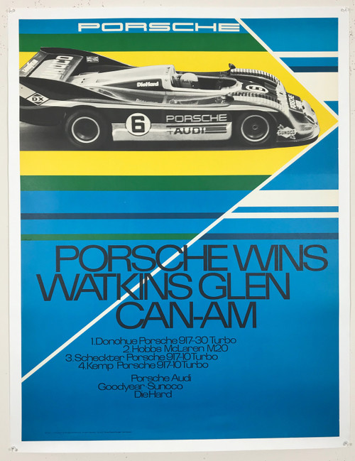 Porsche Wins Watkins Glen Can Am Poster Photo By Reichert. Original 1973 Vintage German Strenger Printing Car Racing Promotional  Lithograph Advertisement Linen Backed.