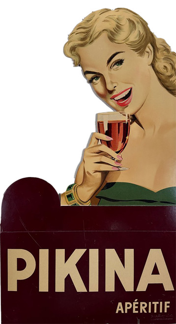 Pikina Aperitif Store Display Poster Original 1930s Vintage French Aperitif Company Point of Sale Lithograph Advertisement On Carton.