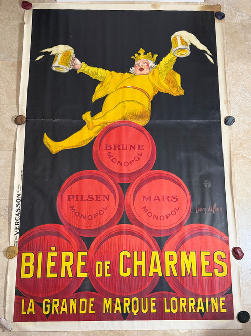 Biere De Charmes 3-Sheet Poster By Jean D'Ylen Original 1924 Vintage French Brewery Stone Litho Advertisement.