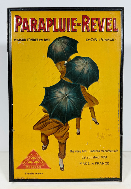 Parapluie Revel Salesman's Sample Embossed Tin Store Display Stand By Leonetto Cappiello Original 1922 Vintage French Umbrella Company. Ultra Rare Display Stand With Removable Umbrella Holder And Stand.. if you want to frame it....