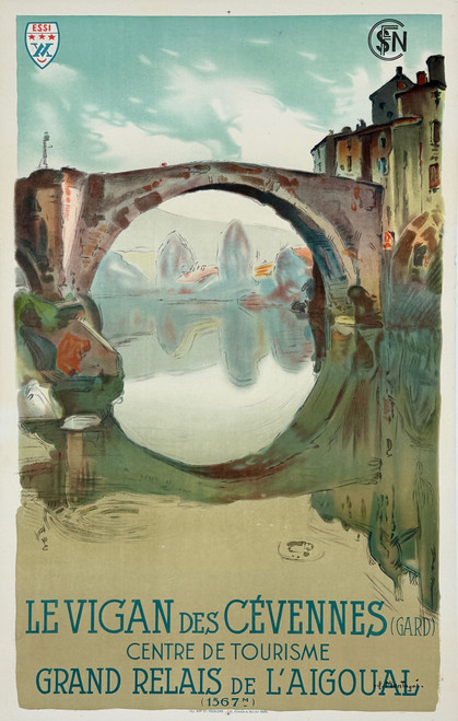 Le Vigan Des Cevennes SNCF Poster by Montagne Original 1940 Vintage French Stone Lithograph Passenger Train Railroad Advertisement Linen Backed.