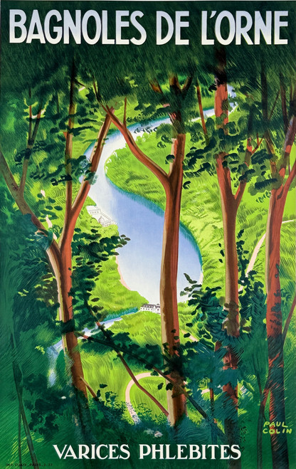 Bagnoles De L'Orne Poster by Paul Colin Original 1937 Vintage French Stone Lithograph Travel Advertisement Linen Backed.