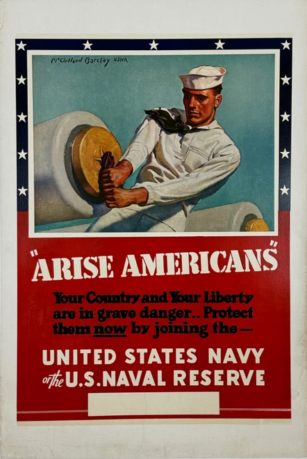 Arise Americans U.S. Naval Reserve Poster By McClelland Barclay Original 1941 Vintage American Lithograph Recruitment Advertisement Linen Backed.