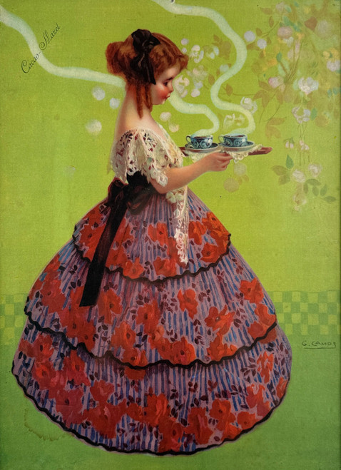 Cacao Mazet Store Display Poster By G. Camps Original 1904 Vintage French Chocolate Company Stone Lithograph Advertisement On Carton.