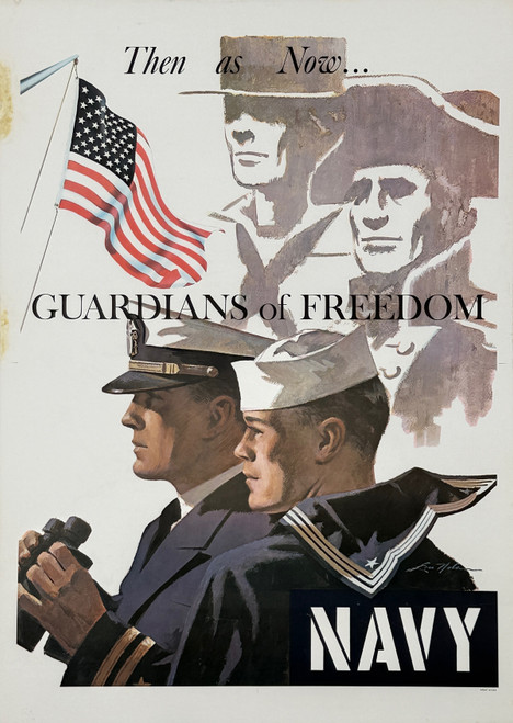 Navy Guardians of Freedom Poster By Lou Nolan Original 1966 Vintage American Lithograph Propaganda Advertisement Linen Backed.