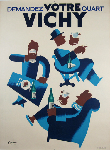 Vichy Demandez Votre Quart original vintage poster from 1952 by famous artist Paul Colin.
