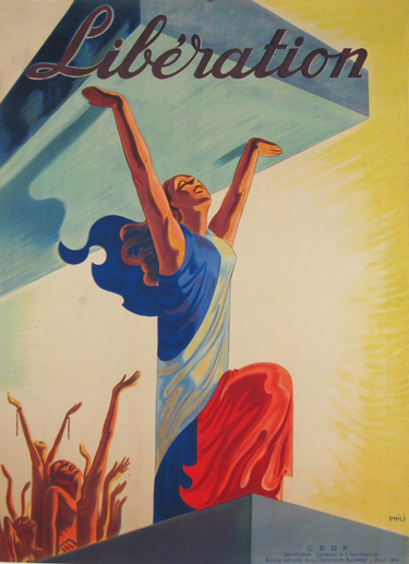 Liberation original vintage WWII poster by Phili from 1944 France.