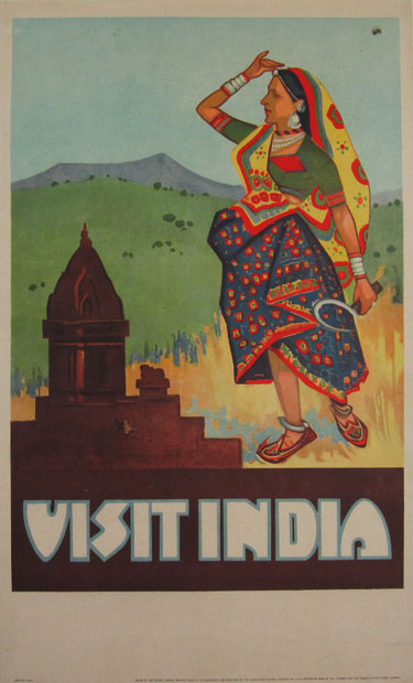 Visit India original vintage travel poster. Indian advertisement for a great tourism destination.