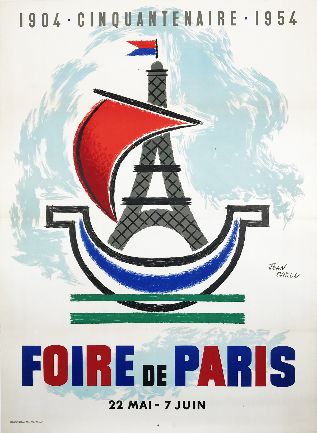 Foire De Paris by Jean Carlu Original 1954 Vintage French Commerce Exhibition Advertisement Lithograph Poster Linen Backed.