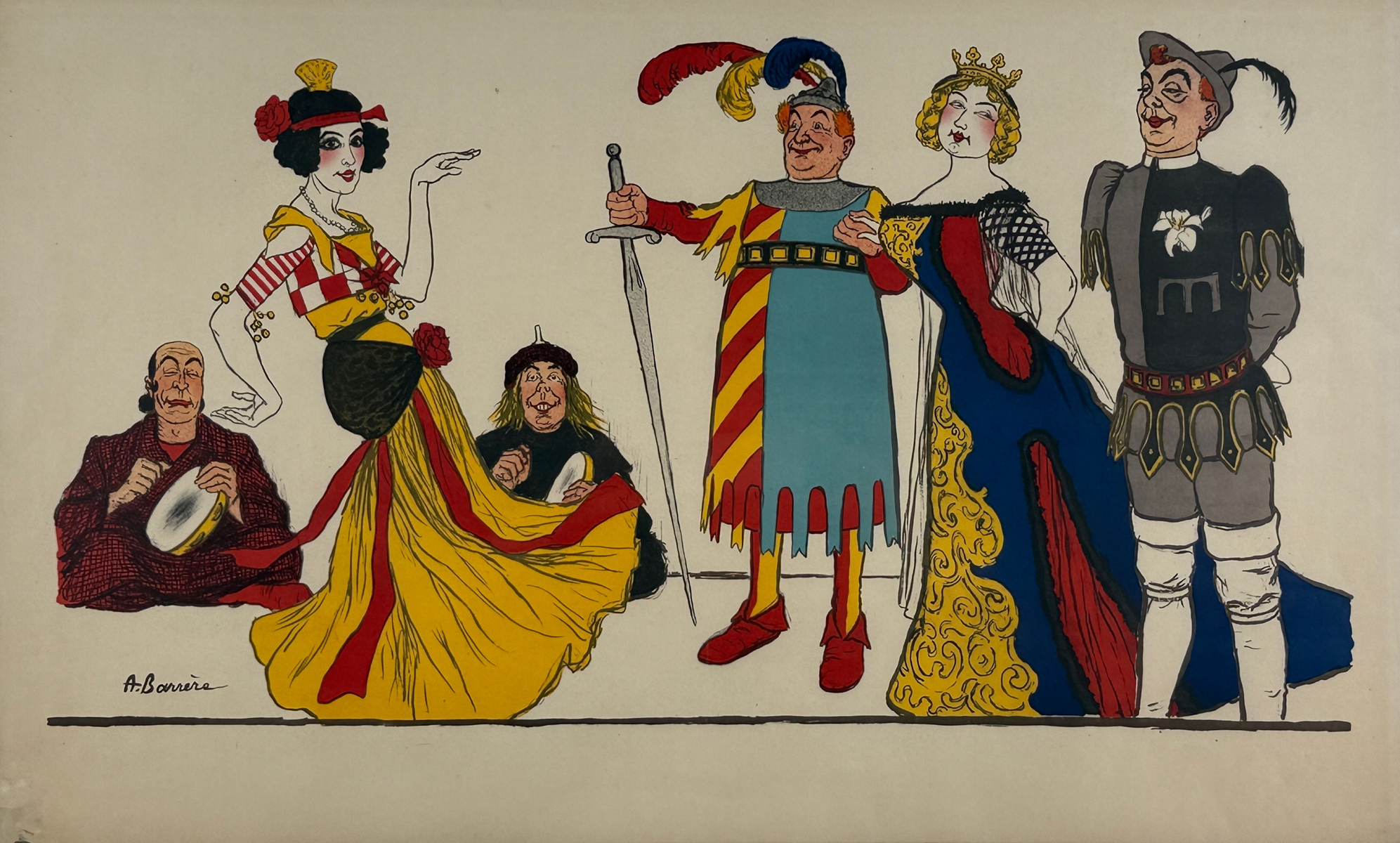 Le Sire De Vergy Poster (Before Letters) By Adrien Barrere Original 1904 Vintage French Comedy Opera Stone Lithograph Advertisement Linen Backed.
