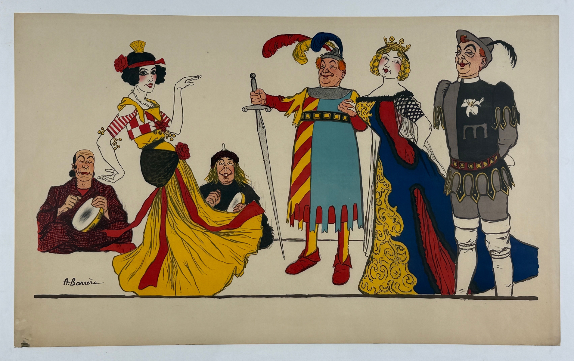 Le Sire De Vergy Poster (Before Letters) By Adrien Barrere Original 1904 Vintage French Comedy Opera Stone Lithograph Advertisement Linen Backed.