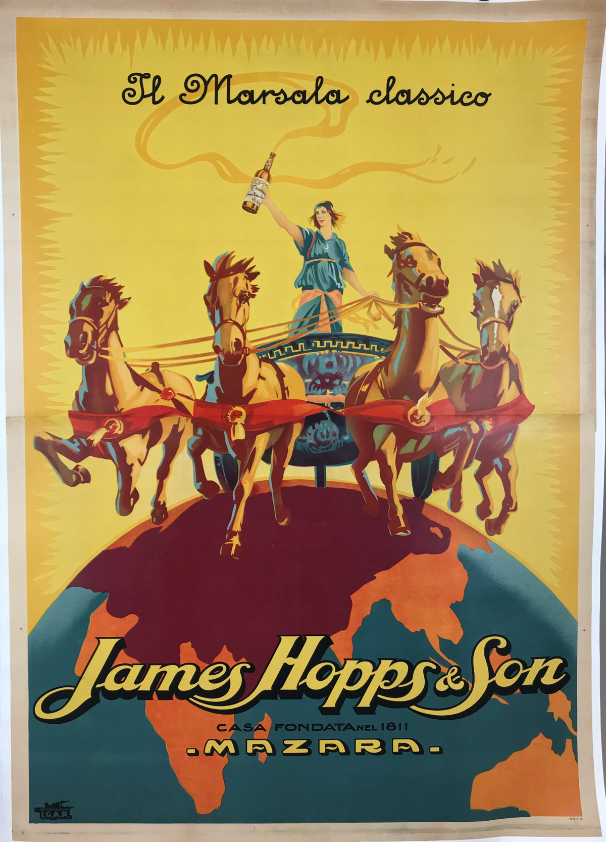 James Hopps & Son (2-Sheet) Poster Original 1923 Vintage Italian Wine Company Stone Lithograph Advertisement Linen Backed.