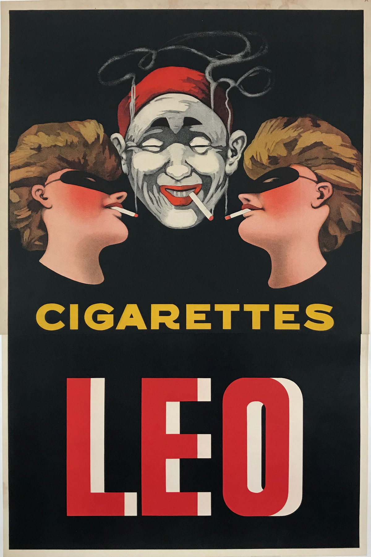 Cigarettes Alba Leo by De Rycker Original 1926 Belgium Vintage Tobacco Company Two Piece Stone Lithography Advertisement Poster Linen Backed.