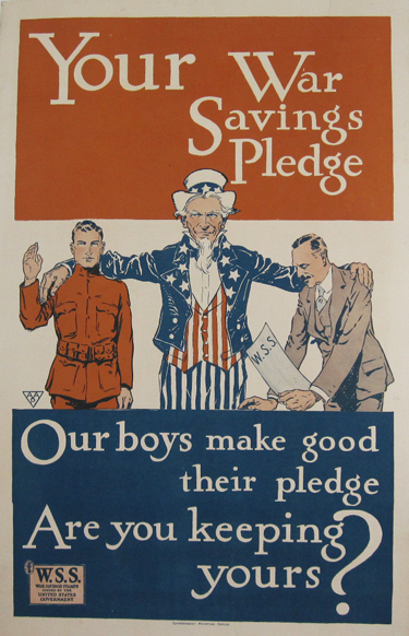 Your War Savings Pledge Original 1917 Vintage American War Propaganda Poster Linen Backed.