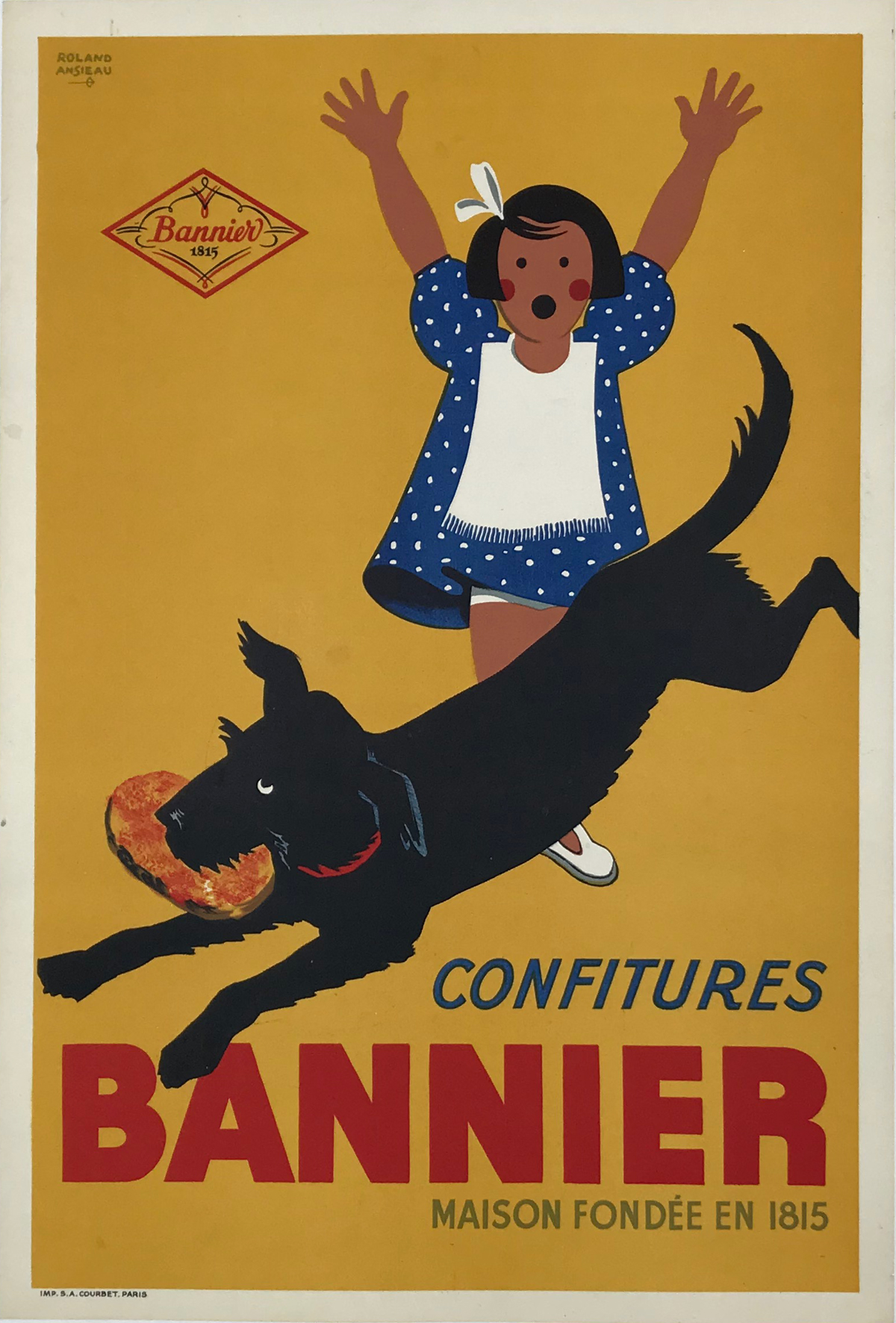 Confitures Bannier by Roland Ansieau Original 1946 Vintage French Jelly Preserves Company Advertisement Lithograph Poster Linen Backed.