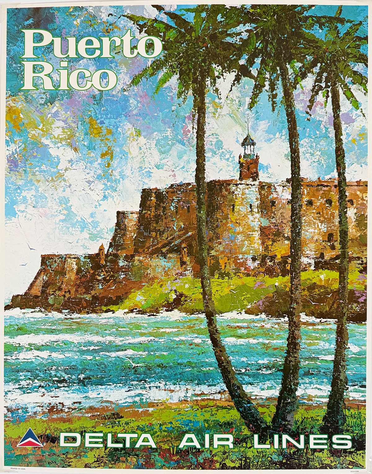 Delta Air Lines Puerto Rico Poster By Jack Laycox Original 1978 Vintage USA Passenger Airline Travel Advertisement.