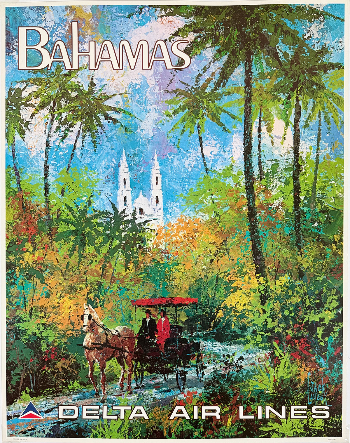Delta Air Lines Bahamas Poster By Jack Laycox Original 1976 Vintage USA Passenger Airline Travel Lithograph Advertisement.