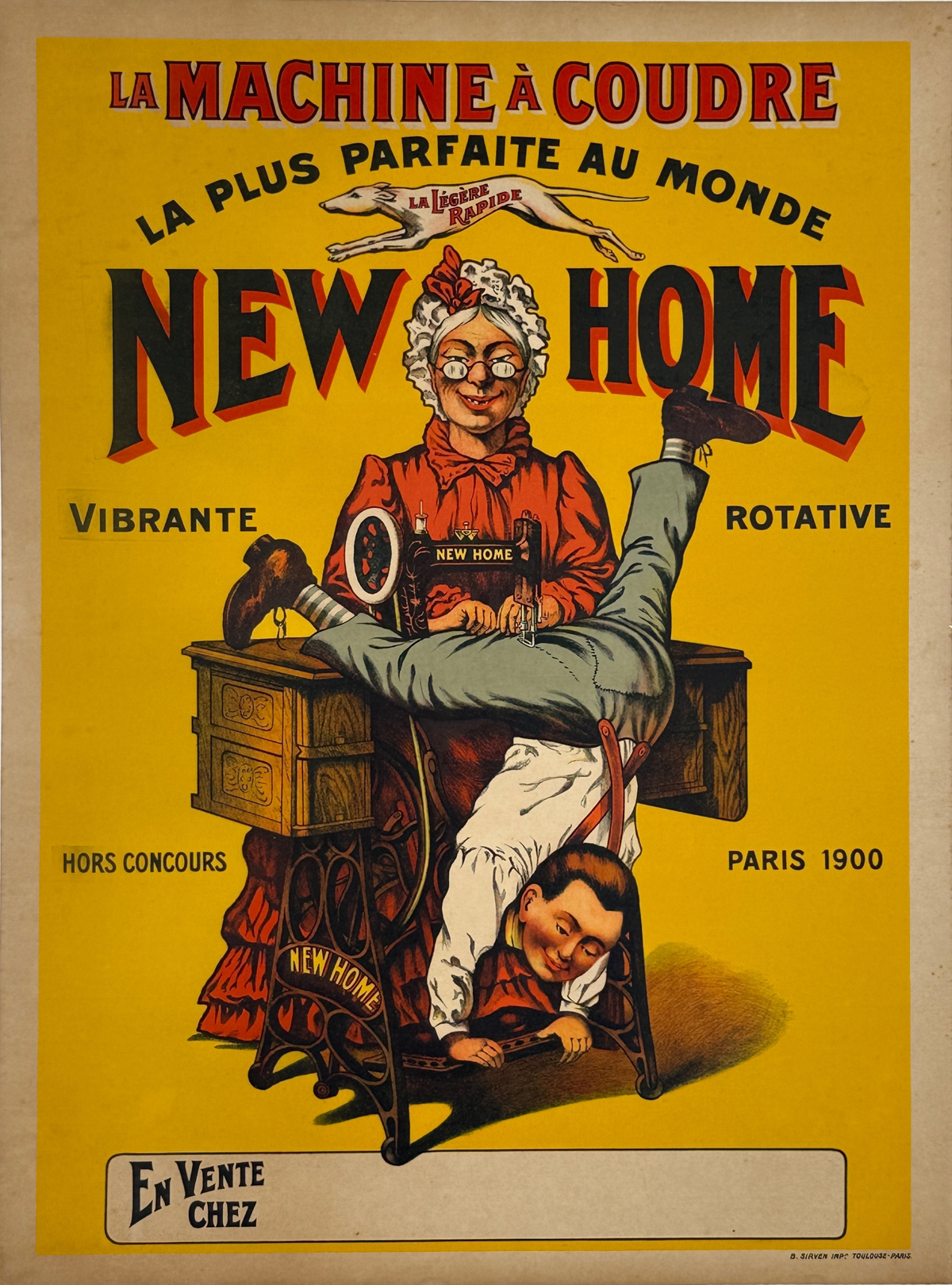 New Home La Machine A Coudre Poster Original 1900 Vintage French Sewing Machine Company Stone Lithograph Advertisement Linen Backed.