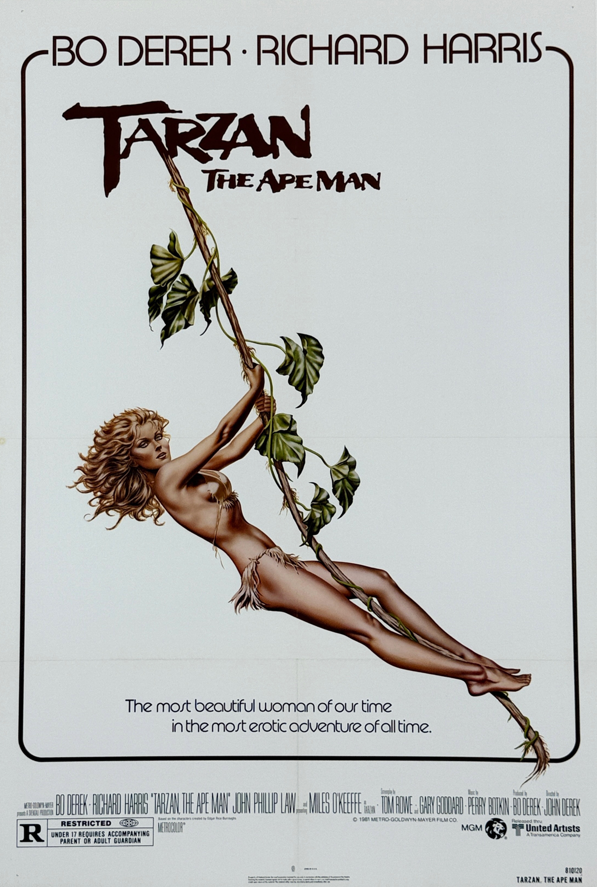 Tarzan The Ape Man Movie Poster By Olivia De Berardinis Original 1981 Vintage USA Lithograph Theatrical Use Advertisement Linen Backed.