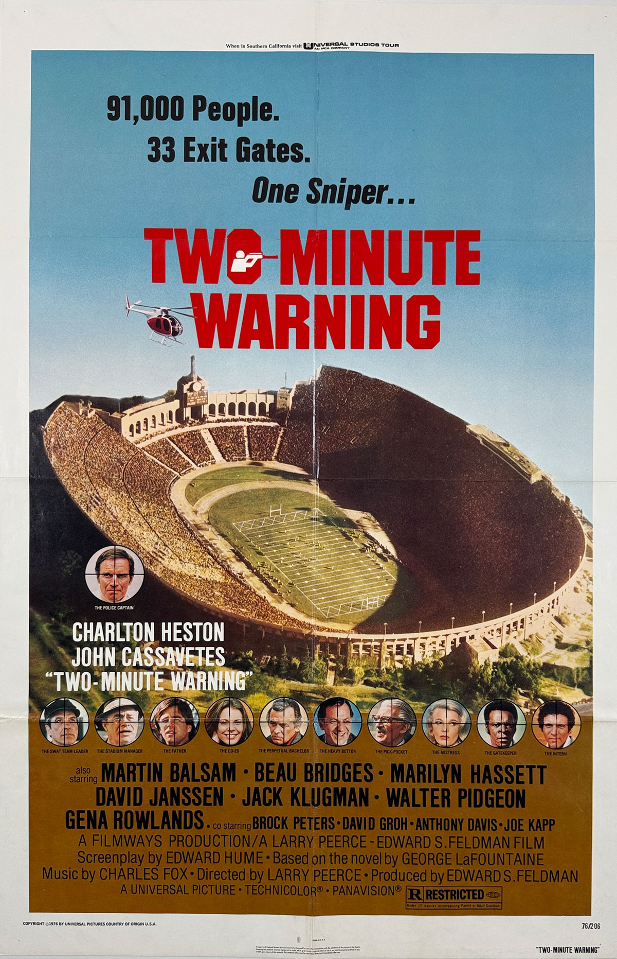 Two Minute Warning Movie Poster Original 1976 Vintage USA Theater Use Lithograph Film Advertisement.
