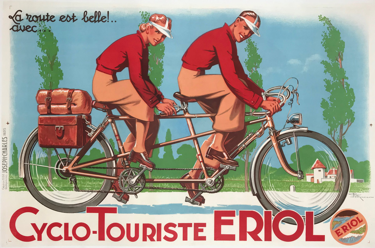 Cyclo-Touriste Eriol French original bicycles cycles poster from 1938 by H. Le Monnier.