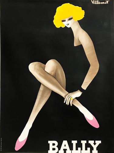 Bally "Blonde" Original 1980 French Vintage Shoe Advertisement Poster by Bernard Villemot Linen Backed.