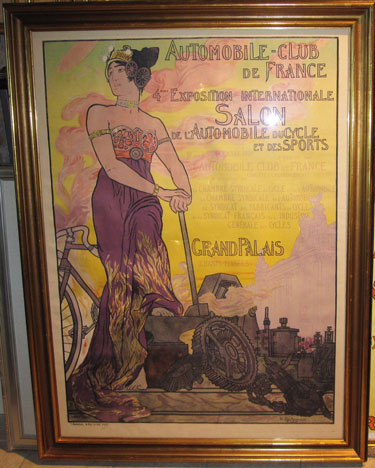 Exposition Internationale Salon Automobile Club De France original vintage automotive poster from 1901 by famous artist G. Rochegrosse. French transportation advertisement for cars, bicycles, cycles.