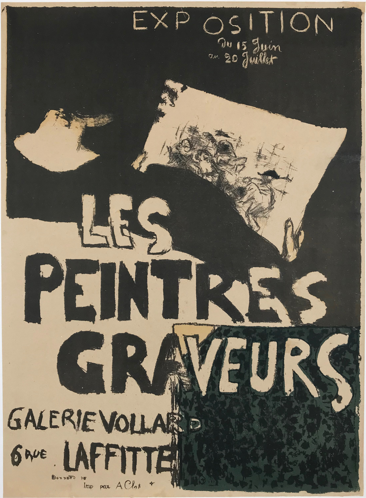Exposition Les Peintres Graveurs by Pierre Bonnard Original 1896 Vintage Antique Gallery Advertisement Poster Linen Backed. We look over the shoulder of a prospective buyer in this poster advertising an exhibition at Vollard’s gallery – twenty-two prints by artists from the group that called themselves the Nabis