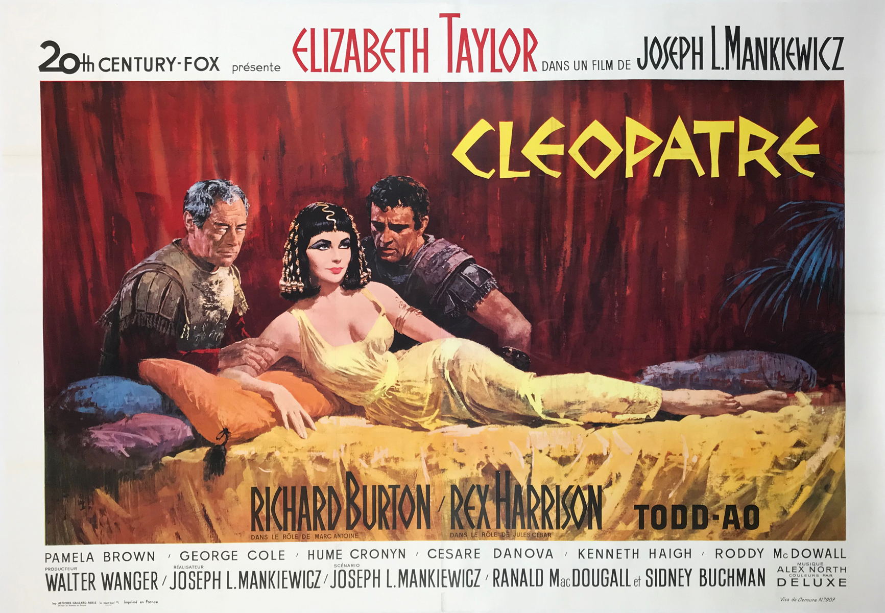 Cleopatre Movie Poster By Howard Terpning Original 1963 Vintage French Release Theater Use Lithograph Advertisement Linen Backed.