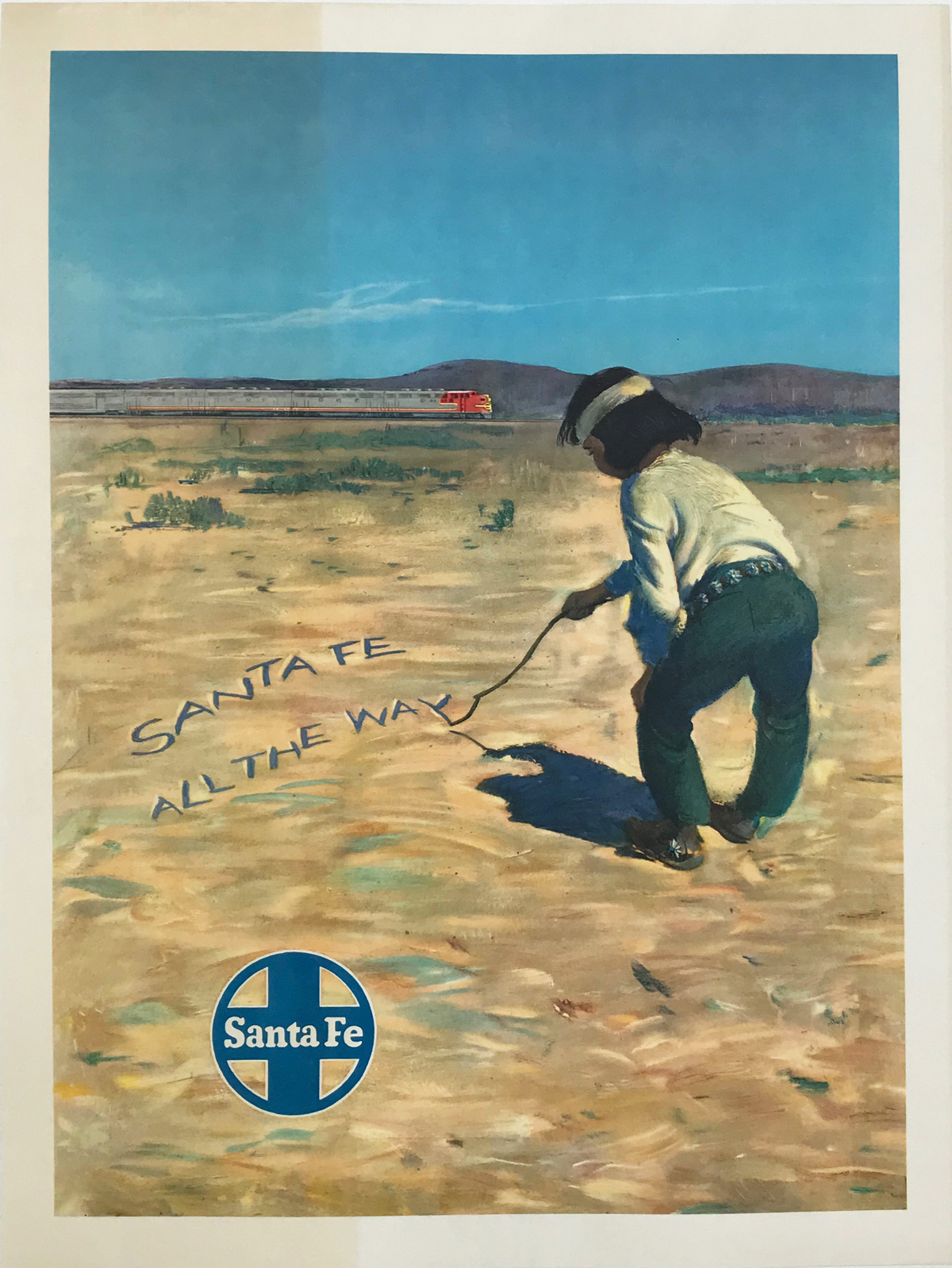 Santa Fe Railway All The Way Original 1949 Vintage American Passenger Railroad Train Travel Advertisement Poster Linen Backed
