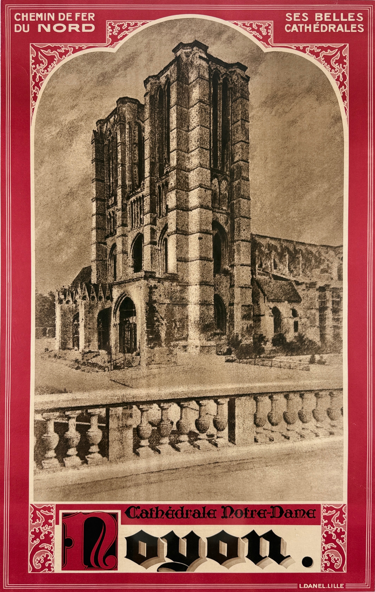 SNCF - Cathedrale Notre Dame Royon Poster Original 1950 Vintage French Passenger Rail Travel Lithograph Advertisement Linen Backed.