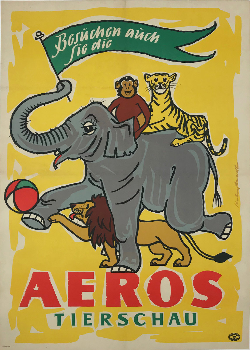 1964 German Aeros Tierschau Offset Plate Lithograph Advertisement Poster Signed In The Plate By Artist Linen Backed