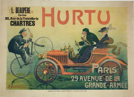 French 1905 Hurtu Automobile poster by Montaut